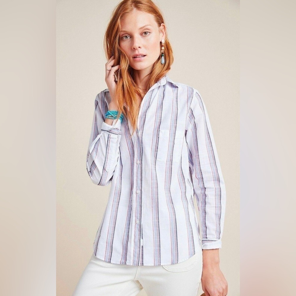 Grayson‎ The Hero Button-Up Washed Cotton Top Ida White Stripe 2 S Anthropologie